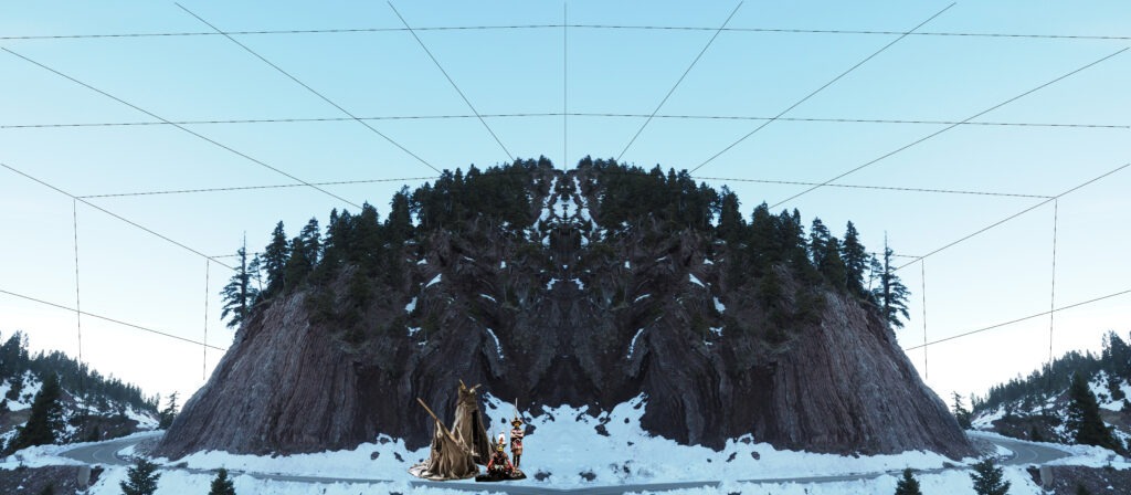 King Kong's Cage project. A mirrored image of snowy hill under a cage